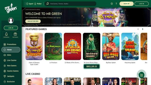 Mr Green casino screenshot